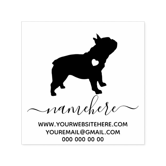Little Heart Silhouette Elegant French Bulldog Self-inking Stamp (Design)