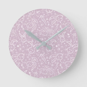 Little Hearts and Bunnies - transparent pattern. Round Clock