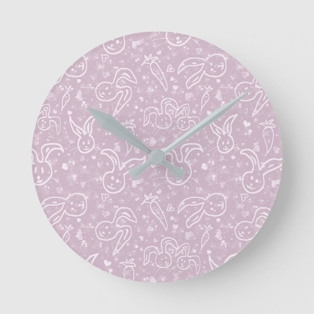 Little Hearts and Bunnies - transparent pattern.  Round Clock (Front)