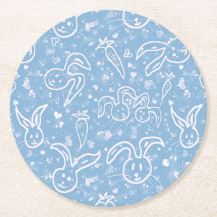 Little Hearts and Bunnies - transparent pattern. Round Paper Coaster