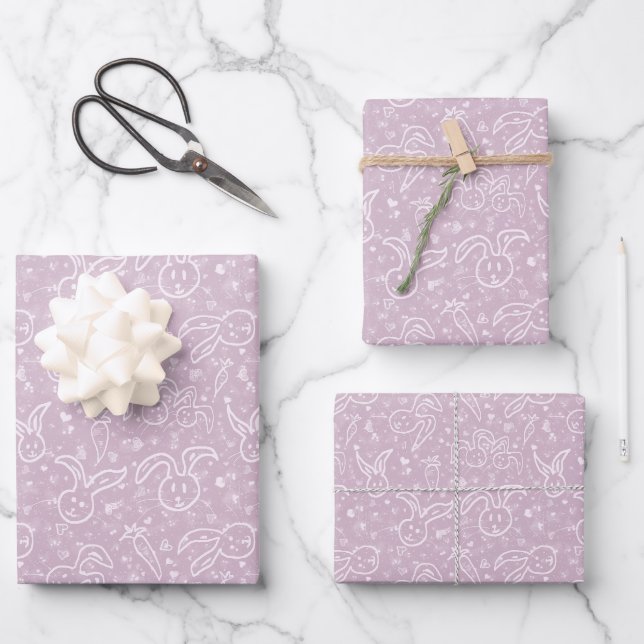 Little Hearts and Bunnies - transparent pattern.   Wrapping Paper Sheet (Front)