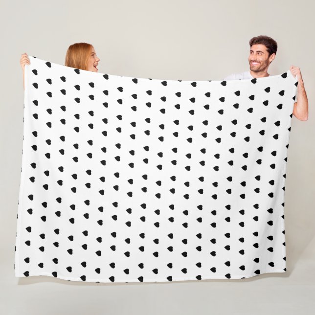 Little Hearts Black & White or Any Custom Colour Fleece Blanket (In Situ)