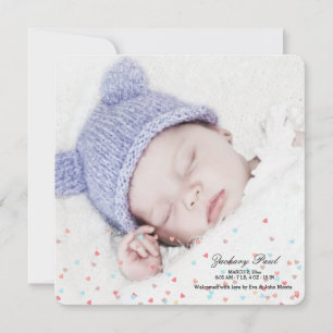 Little Hearts Boy Photo Birth Announcement