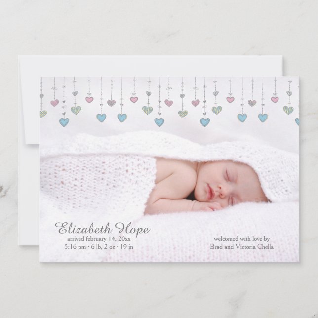 Little Hearts Photo Birth Announcement (Front)