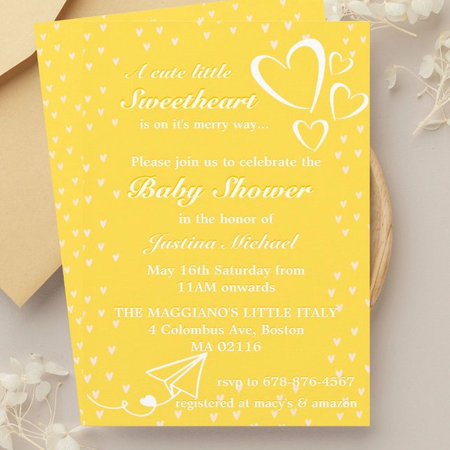 Little Hearts Yellow Baby Shower Invitation (Creator Uploaded)