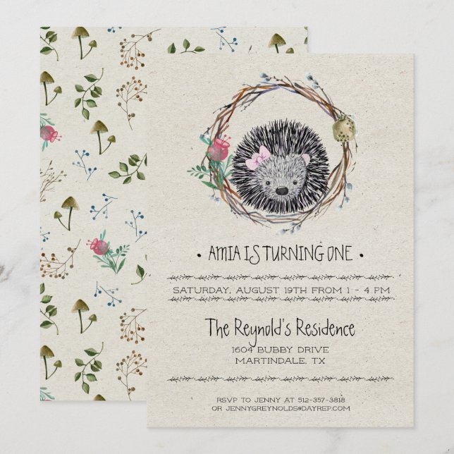 Little Hedgehog Party Invitation (Front/Back)