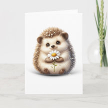 Little Hedgehog with Daisy Blank Nature Greeting