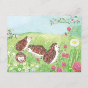 Little Hedgehogs in the Meadow  Holiday Postcard