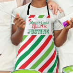 Little helper baking red green stripes apron<br><div class="desc">Santas helper personalised red and green stripes graphic cooks apron. An ideal gift for kids that love to help with the Christmas holiday baking. Other matching items and aprons are available. Designed by www.mylittleeden.com</div>