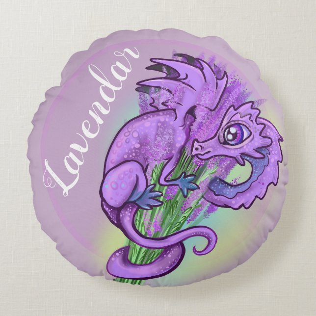 little Herb Garden Dragon Lavendar Round Cushion (Front)