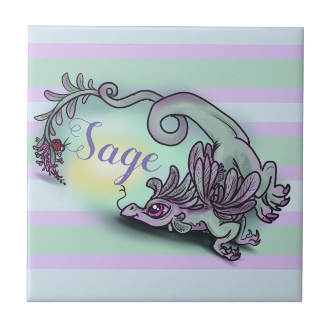 Little Herb Garden Dragon ~sage Ceramic Tile (Front)