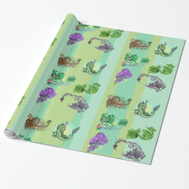 Little Herb Garden Dragons Wrapping Paper (Unrolled)