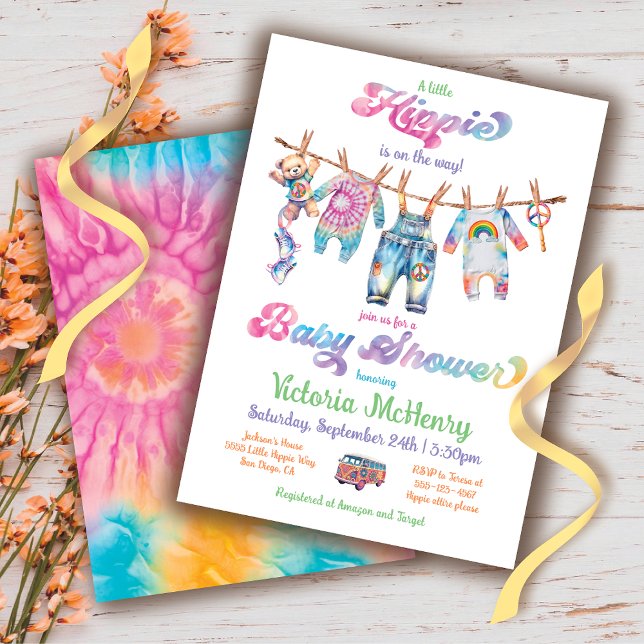 Little Hippie Tye Dye Clothesline Baby Shower Invitation (Creator Uploaded)