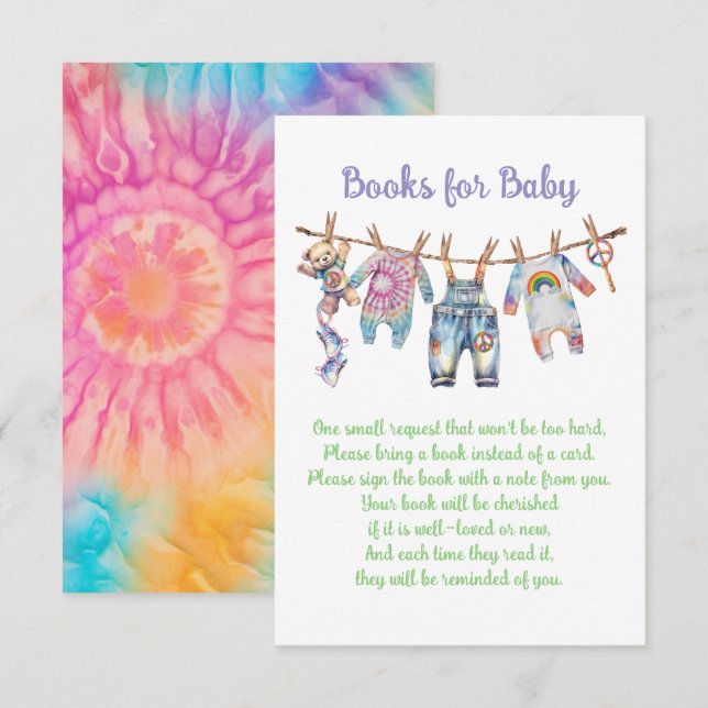 Little Hippie Tye Dye Clothesline Books for Baby Invitation (Front/Back)