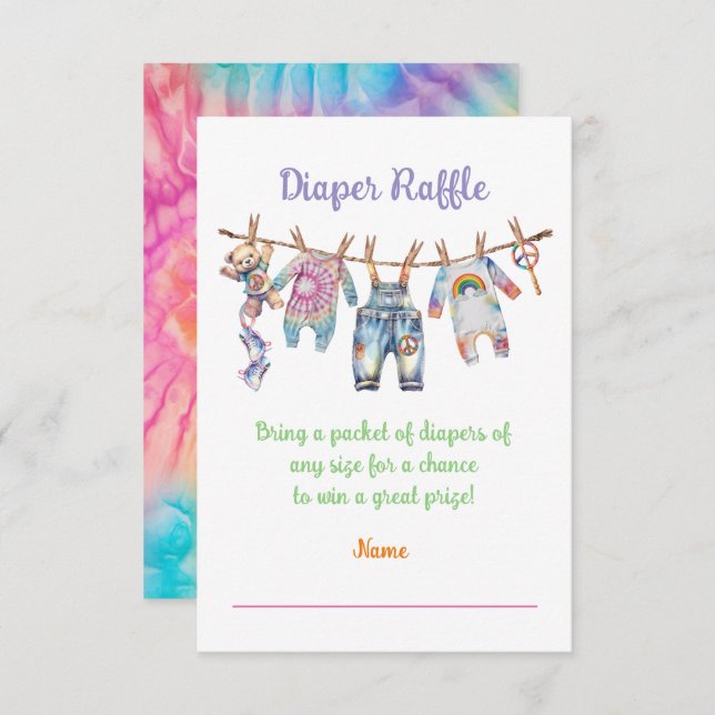 Little Hippie Tye Dye Clothesline Diaper Raffle Invitation (Front/Back)