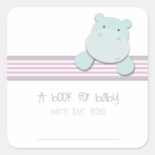 Little Hippo - Book for Baby {Pink} Bookplates Square Sticker