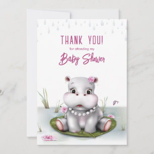 Little Hippo Girl Baby Shower Thank You Card