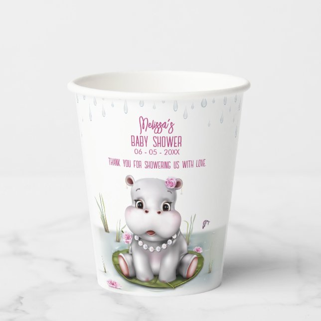 Little Hippo River Adventure Girl Baby Shower Paper Cups (Front)