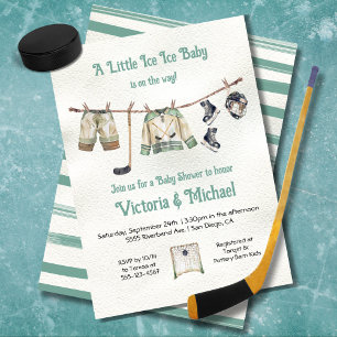 Little Hockey Player Baby Shower Clothesline Invitation