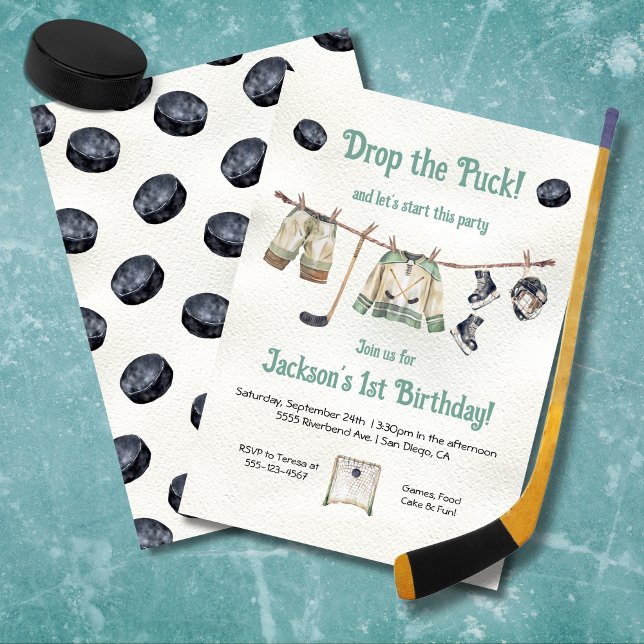 Little Hockey Player Birthday Party Clothesline Invitation (Creator Uploaded)