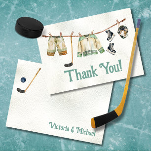 Little Hockey Player Clothesline Thank You Note Invitation