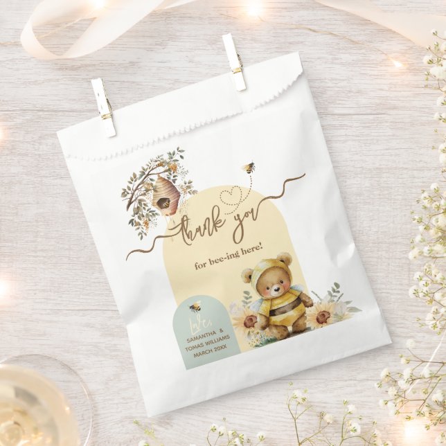 Little honey Bear Baby Shower Thanks bee-ing here Favour Bag (Clipped)