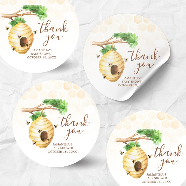 Little Honey Bee Baby Shower Classic Round Sticker (Little Honey Baby Shower Sticker)