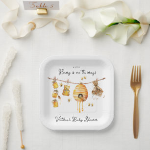 Little Honey Bee Baby Shower clothesline Paper Plate