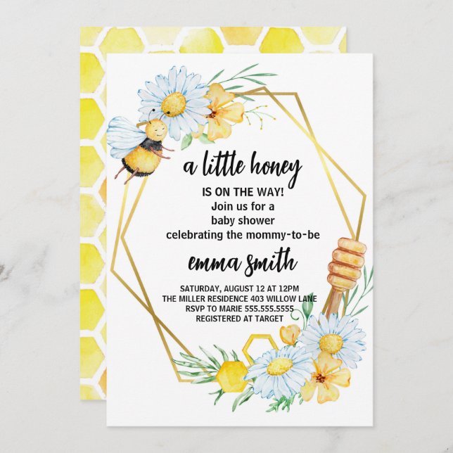 Little Honey Bee Baby Shower Invitation (Front/Back)