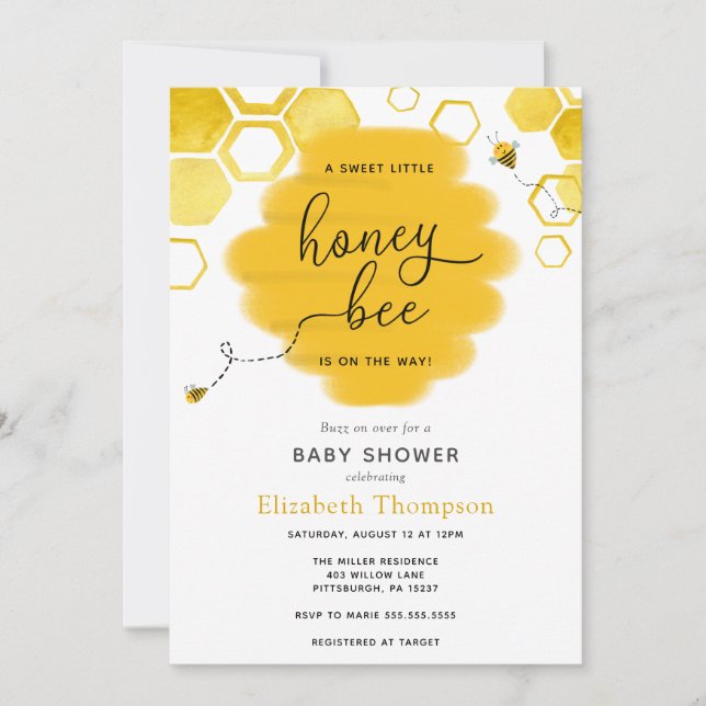 Little Honey Bee Baby Shower Invitation (Front)