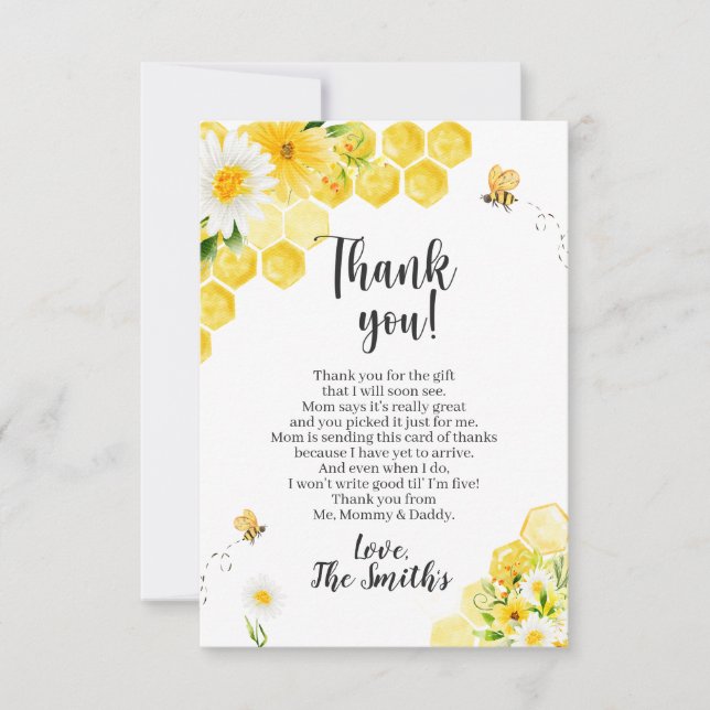 Little Honey Bee Baby Shower Thank You Cards (Front)