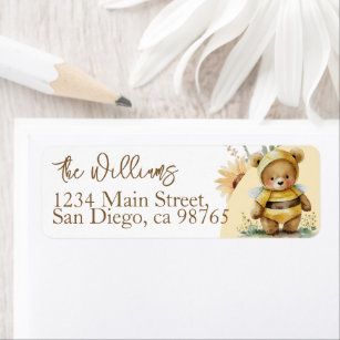 Little honey Bee Bear Baby Shower Return Address Label