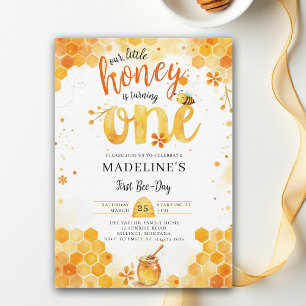 Little Honey Bee Day Cute Watercolor 1st Birthday Invitation