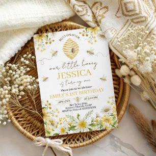 Little Honey Bee Floral First Birthday Invite