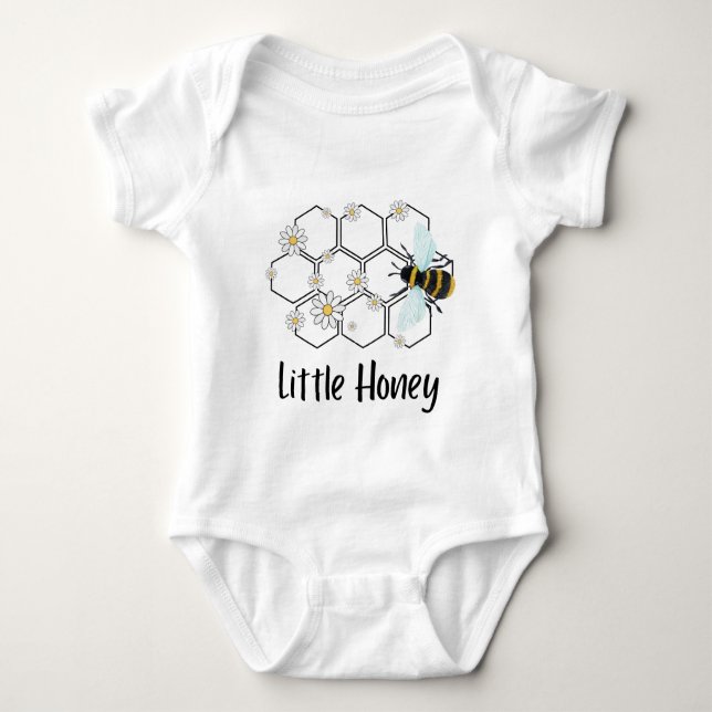 Little Honey Bee, Gift Daisy Bee Honeycomb Baby Bodysuit (Front)