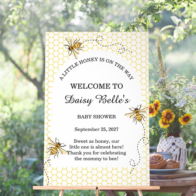 Little Honey Bee On The Way Yellow Baby Shower Acrylic Sign (Creator Uploaded)