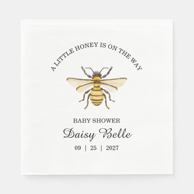 Little Honey Bee On The Way Yellow Baby Shower Napkin (Front)