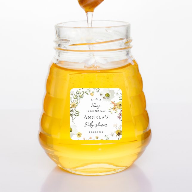 Little Honey Bee Yellow Floral Baby Shower Square Sticker (Creator Uploaded)