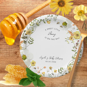 Little Honey Bee Yellow Wildflowers Baby Shower Paper Plate