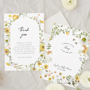 Little Honey Bee Yellow Wildflowers Baby Shower Thank You Card