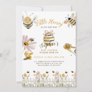 little honey is on the way bee baby shower invitation