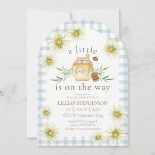 Little Honey On The Way Bee Blue Baby Shower Invitation