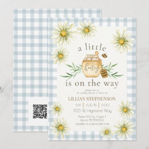 Little Honey On The Way Bee Blue Baby Shower QR Invitation