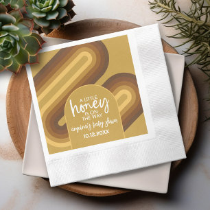Little Honey on the Way Retro Stripes Baby Shower Napkin
