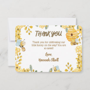 Little Honey On The Way Yellow Bee Baby Shower Thank You Card