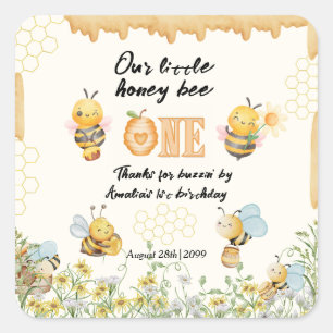 Little Honey To Bee One Wildflower 1st Birthday Square Sticker