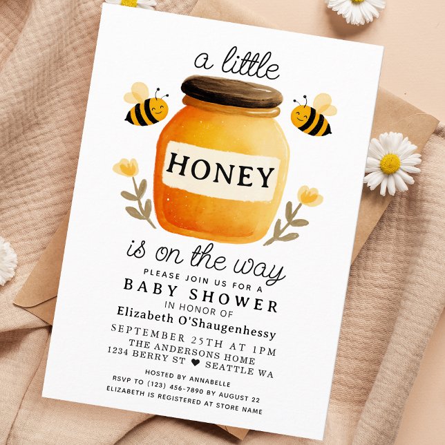 Little Honey Watercolor Bee Baby Shower Invitation (Creator Uploaded)