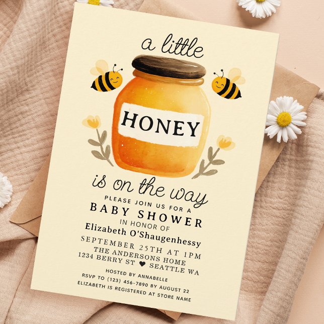 Little Honey Watercolor Bee Baby Shower Invitation (Creator Uploaded)