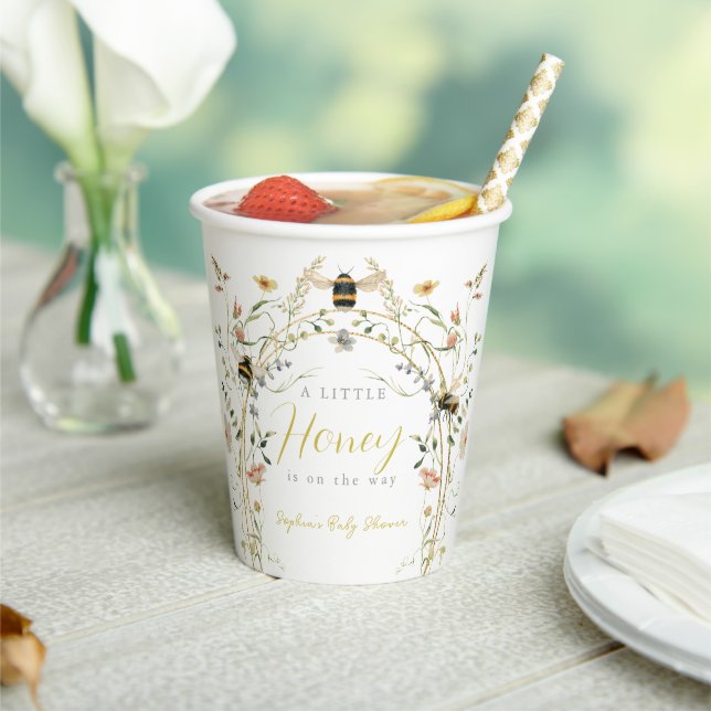 Little Honey Wildflower Bee Baby Shower Paper Cups (Insitu)