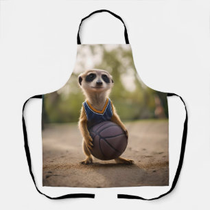 Little Hoop Star: Baby Meerkat Holding Basketball Apron